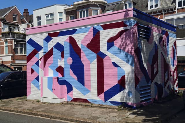 Untitled (geometric shapes in blue pink and red), photo from the city's open data